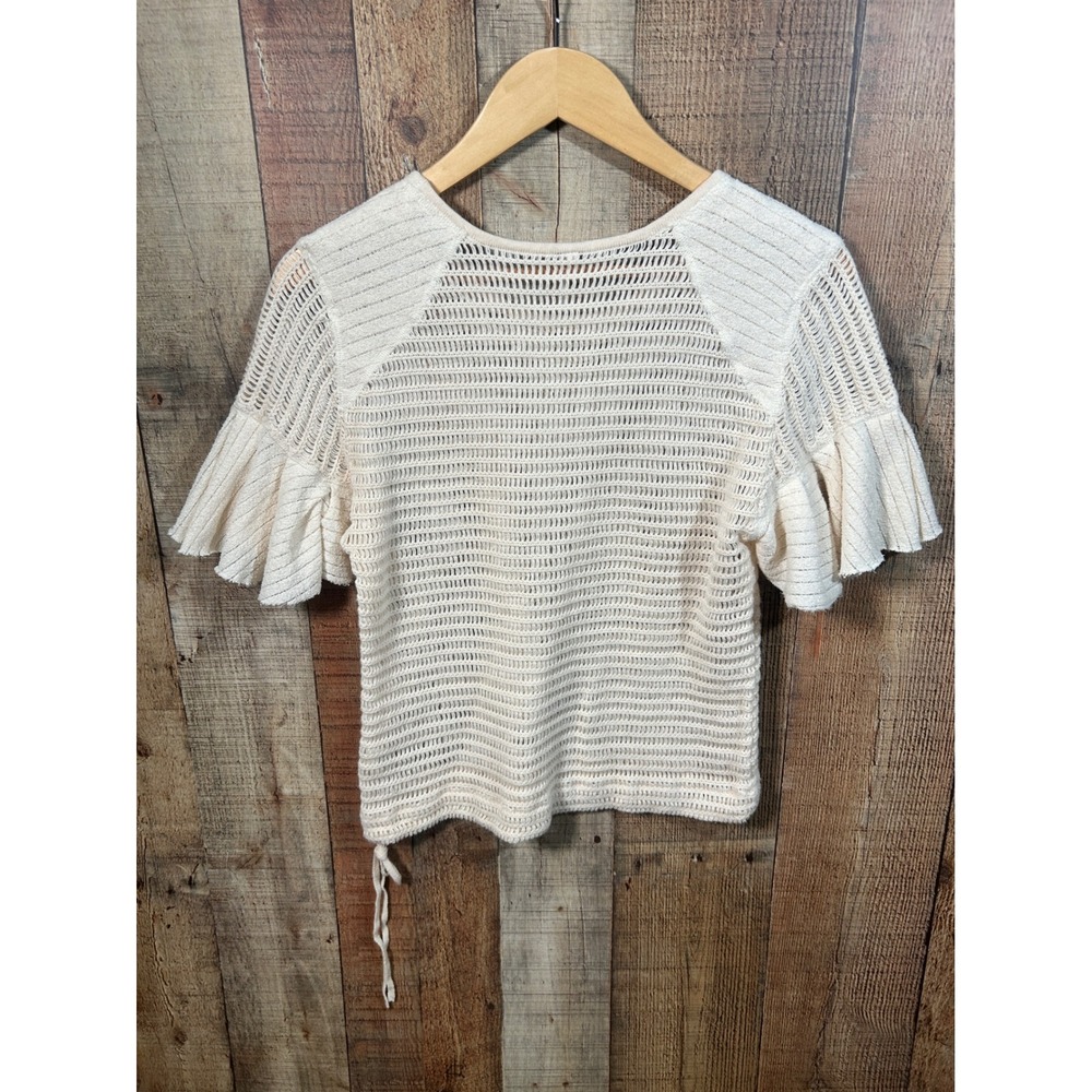 Free People Babes Only Cream Open Knit Ruffle Sleeve Sweater Top Medium Boho - Picture 8 of 8